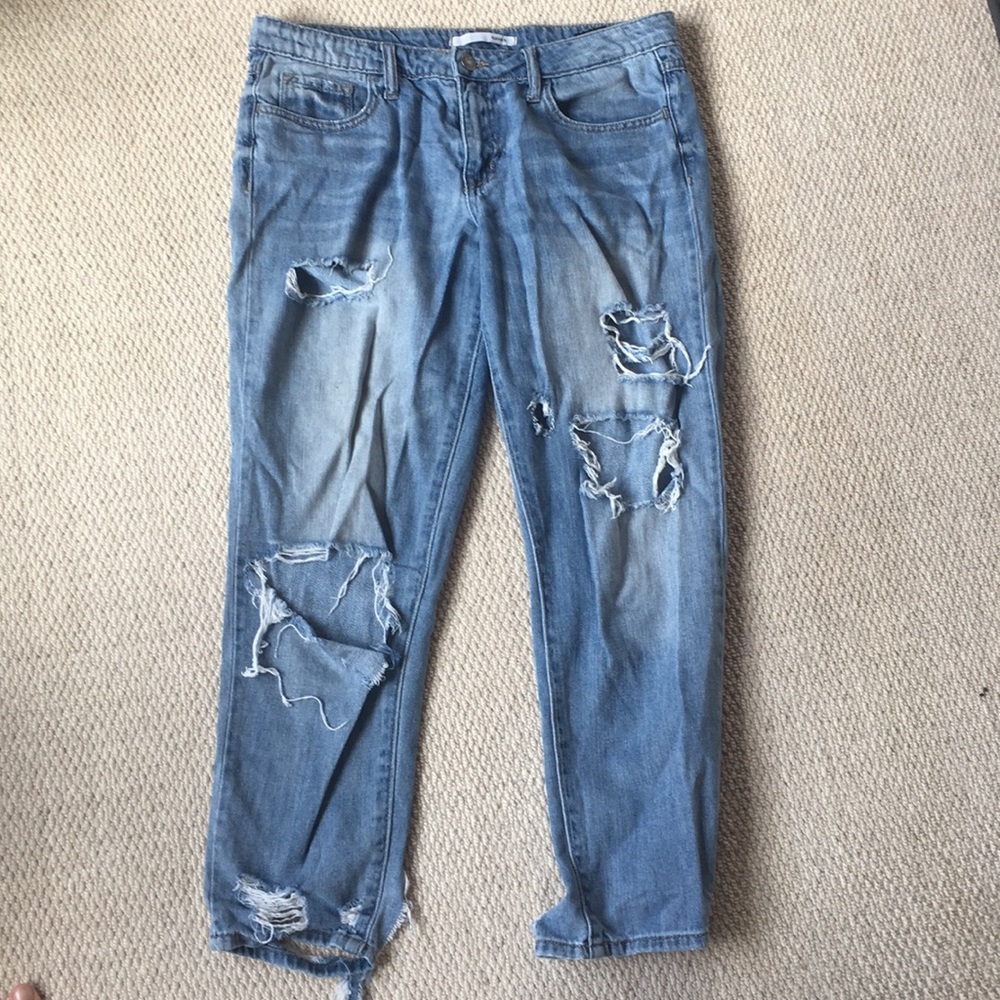 Boyfriend style distressed jeans